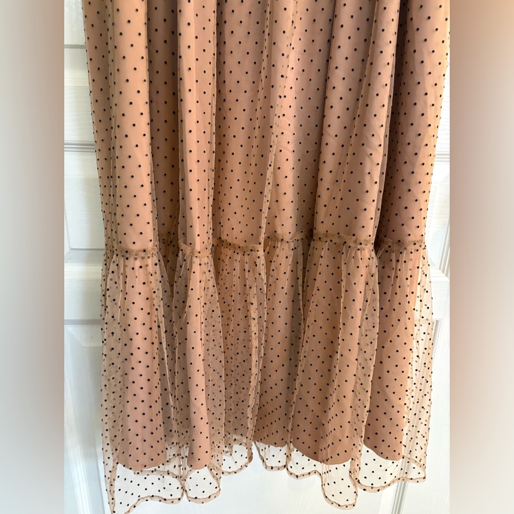 Entro Camel Polka Dotted Mesh Overlay Shoulder Tie Maxi Dress Medium Fairycore - Picture 15 of 16